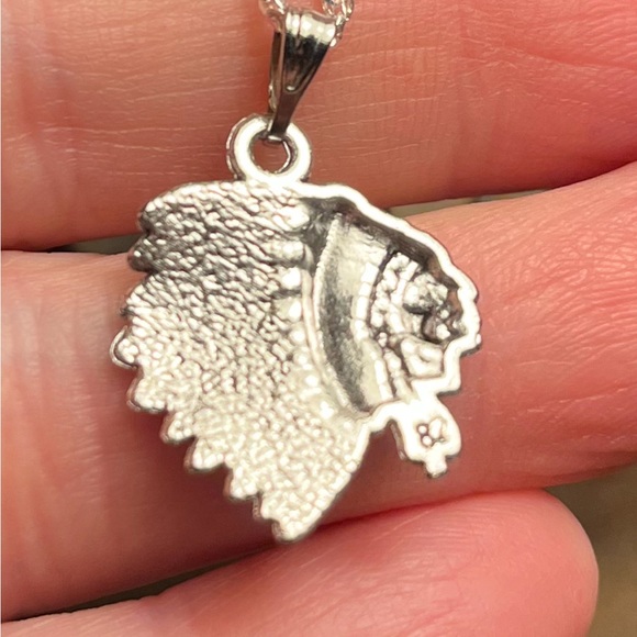 1947 HIS Tibetan Silver Metal Carved Indian Chief Pendant with Chain - Picture 2 of 7